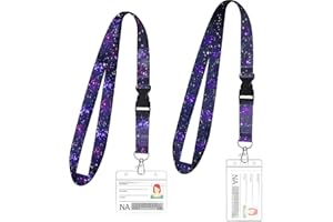 ZONON 2 Sets Cordones con Estuche Rígido para Tarjetas Correa para Cuello de Galaxy Funda de Tarjeta de Identificación Transparente Funda de Credencial de PVC Horizontal Vertical para Mujer Hombre