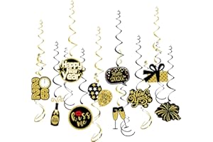 PEJLND New Years Eve Decorations 2026 Hanging Swirls,Happy New Year 2026 Decorations Black Gold Hanging Swirls Streamers Cheers NYE Party Decorations for New Year's Eve Home Indoor Outdoor Party Supplies