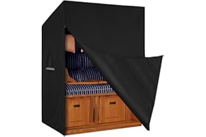 Dokon Strandkorb Schutzhülle mit Belüftungsöffnungen, Strandkorbhülle Wasserdicht Winterfest Wetterfest UV Beständiges Robustes Oxford-Gewebe Abdeckung für Strandkorb (135x105x175/140cm) - Schwarz