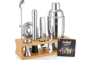 Eocolz Cocktail Shaker Kit, INOX Ensembles de Bar Cocktail Set, 11Pièces Cocktails Ensemble-Cadeau, Shaker à Cocktail Kit Barman avec Cadre en Bois