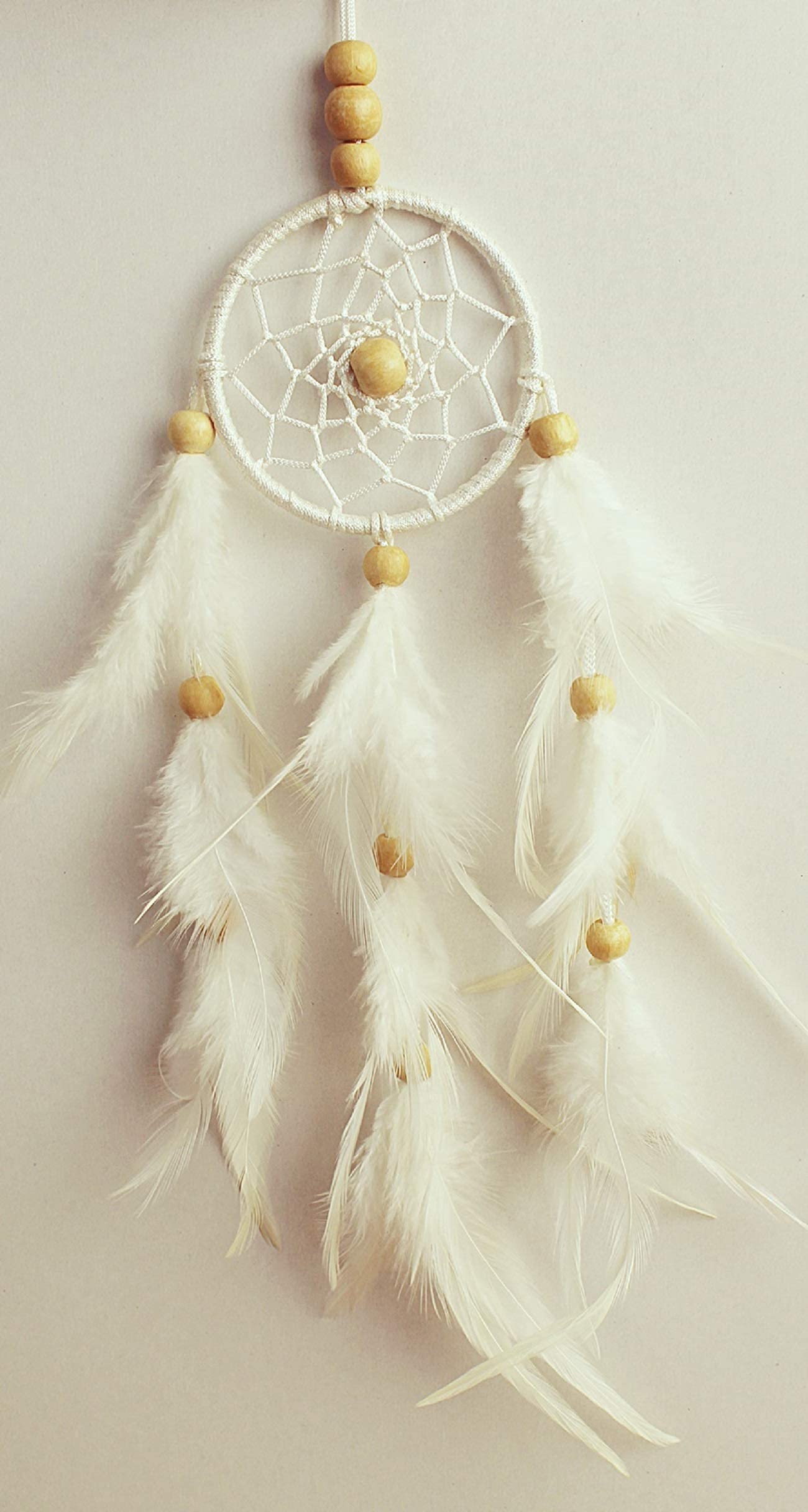 BRAND Metal Wdk Dream Catcher For Car Interior Mirror, 3 In Ring, Wooden Beads. Fine Quality Feathers