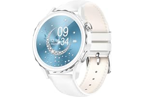 BANGWEI Smart Watch for Women Answer/Make Calls, Ceramic Smartwatch with Heart Rate Sleep Monitor,110 Sports, Message Reminder, IP68 Waterproof Sports White Leather Ladies Smart Watch for Android iOS White