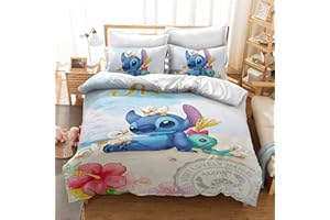 SMNVCKJ Stitch Juegos de ropa de cama con diseño en 3D, ropa de cama de 100 % microfibra gruesa y suave, incluye fundas de almohada, adecuada para niños y niñas (individual, 135 x 200 cm, 7)