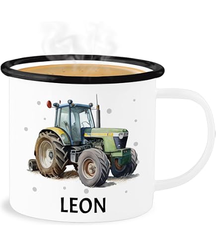 Produktbild von Emaille Tasse 'Bagger' – 300 Ml, Blechtasse Mit Personalisiertem Motiv | Geschenk Für Baggerfahrer & Kinder