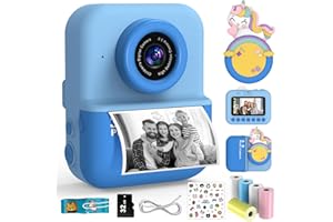 BEMB LUCKY Macchina Fotografica Bambini Istantanea, 3.0'' Schermo HD 48MP Fotocamera Digitale Bambini con Scheda da 32 GB e 5 Rotoli di Carta da Stampa, Giocattolo Regalo Natale Bambino e Bambina 3-12 Anni（blue）