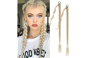 Fulang Hair 2PCS Braid Ponytail Extension Zopf mit Haargummi Haarteil zum Einflechten Lang Ponytail Kunsthaar für Frauen Geflochtener Haarteil (verblasstes Gold)