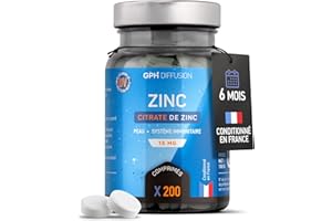 Citrate de Zinc - 15 mg - 200 comprimés - Peau - Système Immunitaire - GPH Diffusion