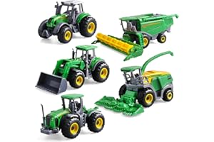 victob Set of 5 Diecast Farm Tractor Toys - Mini Farm Vehicle Set with Combine Harvester, Forage Harvester and Trucks - Alloy with plastic parts Tractors - Christmas Birthday Gifts & Party Favors