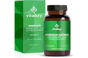‎VITABAY Vitabay Spermidin Kapseln 6 mg – 120 vegane Kapseln mit fermentiertem Weizenkeimextrakt – Standardisierter Spermidin-Gehalt aus Weizenkeimen – Laborgeprüft in Deutschland und sorgfältig hergestellt.