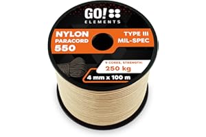GO!elements Paracord de Nylon a Prueba de desgarros - 4mm Paracord 550 Typo III Cuerda - Adecuado como Cuerda Yute & Cuerda Gruesa | MAX. 250kg