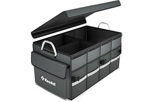 K KNODEL Knodel Car Boot Organiser, Heavy Duty Car Boot Storage with Foldable Cover, Collapsible Car Boot Tidy, Non-Slip Tidy Boot Bag for All Vehicles (Medium, Gray)