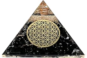 AMAZING GEMSTONE Pirámide de orgonita de Shungite para protección y protección de energía negativa | Pirámide orgánica de cristal natural (flor de la vida)