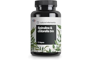 NATURAL ELEMENTS 500 comprimés - 2400 mg de spiruline bio + 2400 mg de chlorelle bio par dose journalière - agréé, contrôlés en laboratoire, sans additif, hautement dosés, végan