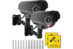 Sporgo Cámara falsa de vigilancia para exteriores con luz LED roja intermitente, 2 unidades, para interiores y exteriores, color plateado