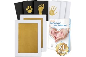 Zemiu Baby Handprint and Footprint XL Size Kit,2 Pcs Baby Handprint Ink Pads with Clean-Touch & 6 Imprint Cards Safe for Baby, Family Keepsake, Pet Paw-Gold