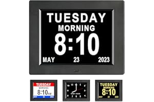 Golony Digital Calendar Day Clocks for Elderly, Extra Large Day Date Time Dementia Clock with 12 Alarms for Vision Impaired, Memory Loss, Senior, Alzheimer (8’’ balck)