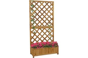 Woodside Aldburgh Large Wooden Garden Trough Planter/Flower Container Window Box with Trellis, Heavy Duty Raised Bed + Climbing Frame, Outdoor use
