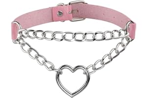 MILAKOO Punk Goth PU Leather Choker Chains Necklace with Heart Pendant Charms Choker for Women Men