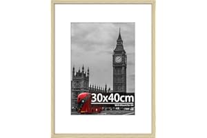 Tinkeps 30x40 Oak Wood Picture Frame, Engineered Wood and Plexiglass, 30x40 Photo Frame with Mount for A4 Prints, Photos, and Posters, Wall Mountable