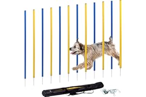 dobar® 50807 Agility Slalom Kit d'agility 12 pièces pour Chiens – Barres de Slalom Bicolores pour l'entraînement – Entraînement de dextérité en kit – Hauteur 110 cm – Bleu/Jaune