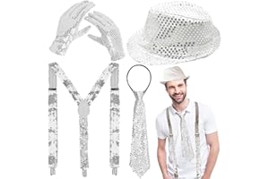 DTAOZFA Accessori per costume da uomo, bretelle con paillettes, vestito con glitter da uomo, cappelli, bretelle, guanti, cravatta, su misura per feste di carnevale, personaggi a tema performance