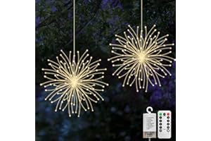 Jsdoin 2 Stück Feuerwerk Lichterkette, 200 LED Weihnachtslicht Starburst, Wasserdicht 8 Modi Feuerwerk Lichter mit Fernbedienung, für Weihnachten Außen Innen Party Hochzeit, Batteriebetrieben