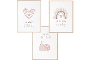 Mutzauber® Poster Affirmationsposter A4 A3 Kinderzimmer Jungen Mädchen A4 A3 Bilder Kinderzimmer Motivation Bär Tiere Kinder Kindergarten verschiedene Motive Wandposter (Schnecke rosa)
