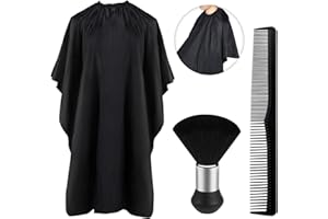 JANYUN Professioneller Friseurumhang mit Hals-Staubbürste, Haarschneideumhang und Friseurkamm, Salonzubehör für Damen und Herren(Weißer Druck)