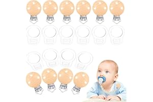 RBLEOTE 10 Stück Schnullerclip Holz und 10 Stück Silikonring Für Schnullerkette, Baby Schnullerkette Clip Verhindert das Fallenlassen oder Verlieren, Schnullerhalter für DIY Schnullerkette Basteln