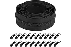 ZRFGBXIM #5 Cremalleras de Nylon, Cremalleras de Negro, 10m Cremallera sin Fin con Cremallera, Cremalleras para Coser, Cremalleras por Metros para Coser DIY Bolsos Manualidades, con 20 Tirador Cremallera