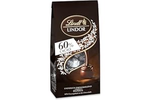 ‎LINDT Lindt Schokolade LINDOR Kugeln 60% Kakao Extra Dunkel | 137 g Beutel | ca. 10 Kugeln feinherbe Edelbitter Schokolade mit zartschmelzender Füllung | Pralinen-Geschenk | Schokoladen-Geschenk