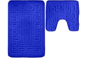 Vingardium Leviosa VL 2 Piece Greek Bath Mat Non Slip and Highly Absorbent Bath Mat 100% Polypropylene Washable Pedestal Bathroom Mat Rug (ROYAL BLUE)