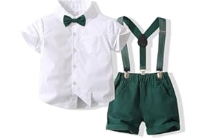 LERRITA Costume de vacances d'été pour bébé garçon costume de baptême costume de mariage costume d'été 4 pièces smoking costume de gentleman T-shirt + cravate + ceinture + short