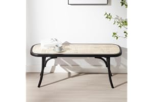 Ya-Home sittbänk trä, sängbänk rotting, 115,5 x 34 x 47 cm, svart | Säte av rantan, rottingbänk, hall, entré bänk matbänk natur för matsal/sovrum/balkong