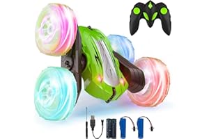 Rodzon Coche Teledirigido,Coche AcrobáTico Camiones 360 Grados De RotacióN,Juguete Niño Regalo 3 4 5 6 7 8 9 12 Años Niña 2.4Ghz Niños Coche Teledirigido con Luces Incluye Batería Recargable (Verde)