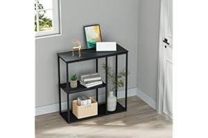 WOHOMO Tavolo consolle da ingresso stretto da 30 cm, per soggiorno, 80 x 80 cm, nero, industriale, con 3 ripiani portaoggetti, per corridoio, corridoio, nero