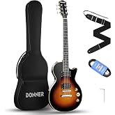 Donner Elektro Gitar Kiti Tam Boy LP Gitar Başlangı&ccedil; Seti 91,4 cm D&uuml;z G&ouml;vde, &Ccedil;anta, Kayış, Kablolu (Sunburst)
