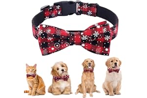 DONGSZQ Collar de Navidad Perro Gato, Collares de Perro con Copos Nieve a Cuadros Clásicos Navideños con Pajarita, Collar para Perros Ajustable, para Perros y Gatos pequeños, medianos y Grandes (XL)