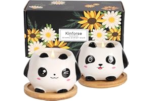 Kinforse Adorable Panda Soy Candle Gift Set – 2-Pack Candle Gifts for Women with Bamboo Tray | Aromatherapy Birthday Gifts for Her, Spa Day Relaxation or Unique Presents for Women