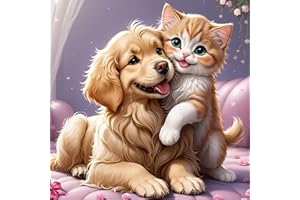 Lxmsja 5D Diamond Painting Hund Katze, Diamond Painting Tiere Erwachsene, Diamant Painting Bilder Erwachsene, Full DIY Diamant Kunst Malerei Stickerei Set Kreuzstich Bilder Home Wand Dekor 30x30cm