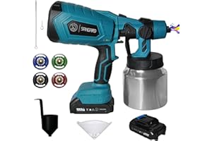 SANGARD - Pistola Pintura electrica con 2 baterías makita 18V - Pistola para Pintar sin Cables - pulverizador - contenedor Aluminio 1000mL - Boquillas Intercambiables (1 Batería, 1, Unidad)