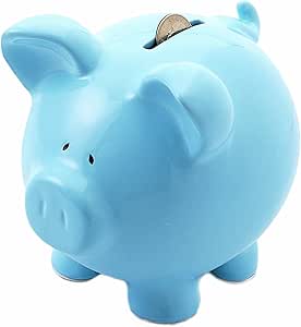 blue ceramic piggy bank