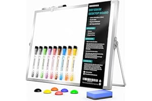 ‎MARSROCK Marsrock Mini-Whiteboard A3 mit Ständer, zweiseitig, 30x40 cm, inkl. 10 Marker, 6 Magnete, 1 Schwamm. Tragbares Tisch White board für Planung, kleines magnetisches Whiteboard für Schule und Zuhause