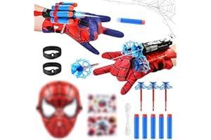 RCYHCY Set di 2 Spiderm Guanti per Bambino, Launcher Glove, Spider Launcher con Spiderm Maschera e Spiderm Tatuaggi, Guanti Spara Ragnatele Spider, Cosplay Giocattoli da Polso Set