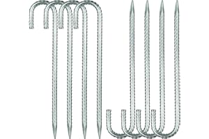 YOUNTHYE 8PCS Galvanised Steel Heavy Duty Tent Pegs, 40cm/16inch Metal Ground Rebar Stakes, Trampoline pegs Anchorage Stakes for Tents, Swing, Trampoline, Football Nets