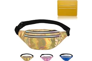 BAIYSFFG Metallic Fanny Pack Fashionable Waist Bag Waterproof Belt Bags Unisex Fashion Waist Casual Travel Bum Bag with 3 Zipper Pockets for Women Men Sports Running Hiking Jogging (Gold)