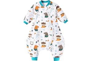 Chilsuessy - Tutina intera per la nanna, per neonati, con maniche rimovibili, adatta per tutto l'anno, sacco per la nanna, con apertura per i piedi, 1,5 Tog, 100% cotone