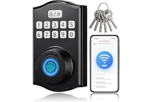 RUIKANG Power Integrerat wifi smart lås, nyckellås för ytterdörr, fingeravtryck tangentbordsstång, appfjärrkontroll, ingen hu