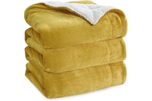 Bedsure Manta Cama 150 Invierno - Manta Cama 135 Polar Reversible de Franela y Sherpa, Manta Sofa Grande Gruesa 220x240 cm de Microfibra Suave y Borreguito, Amarillo