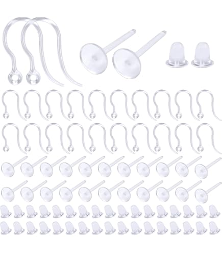 TOAOB 100pcs Crochets De Boucle D'oreille En Plastique Transparente Fil D' Oreille En Hypoallergéniques 17 X 14.5mm Et 4 X 5mm Fermoirs De Boucles Pour Les Femmes Boucles D'oreilles Bijoux Accessoires